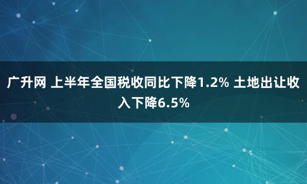 广升网 上半年全国税收同比下降1.2% 土地出让收入下降6.5%
