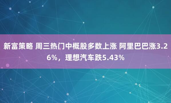 新富策略 周三热门中概股多数上涨 阿里巴巴涨3.26%，理想汽车跌5.43%