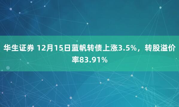 华生证券 12月15日蓝帆转债上涨3.5%,转股溢价率83.91%